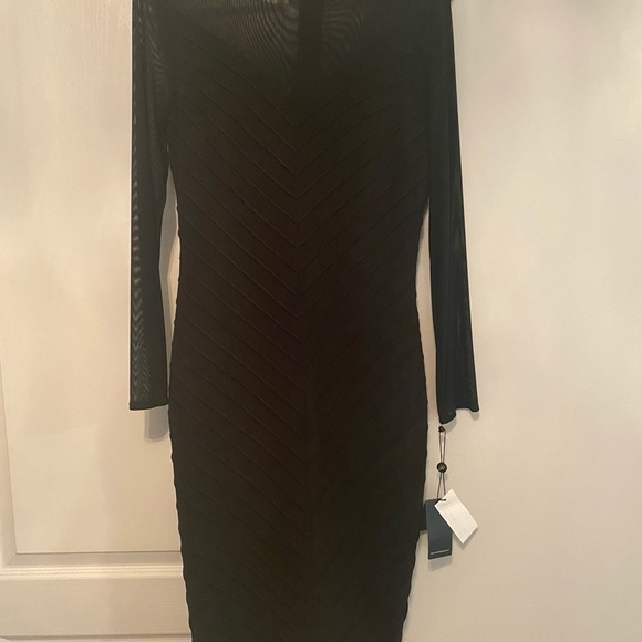Adrianna Papell Pintucked Illusion Dress In Black - Picture 3 of 9